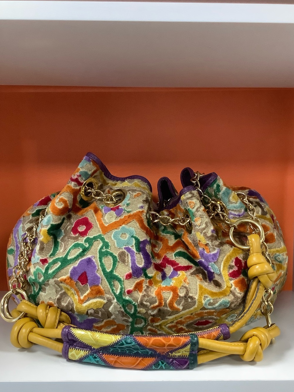 ETRO Colorful Velvet and Leather Bucket Bag